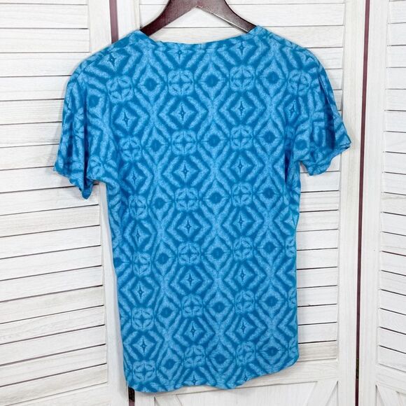 Fresh Produce Geometric Print Hemp Cotton Short Sleeve Shirt Blue Small - Picture 7 of 11